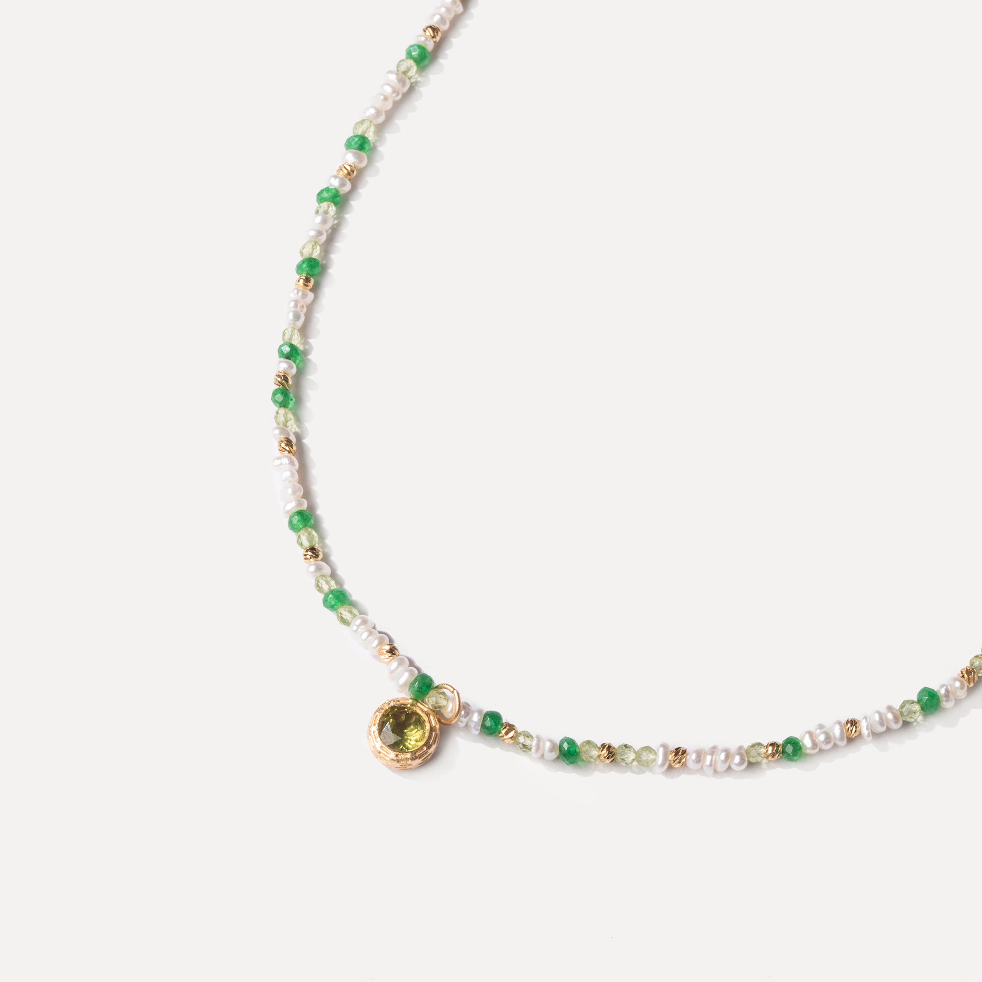 The Wizard of Oz Beaded Necklace (Peridot and Keshi Pearl)