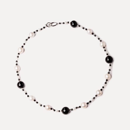 Black Onyx and Pearl Beaded Necklace