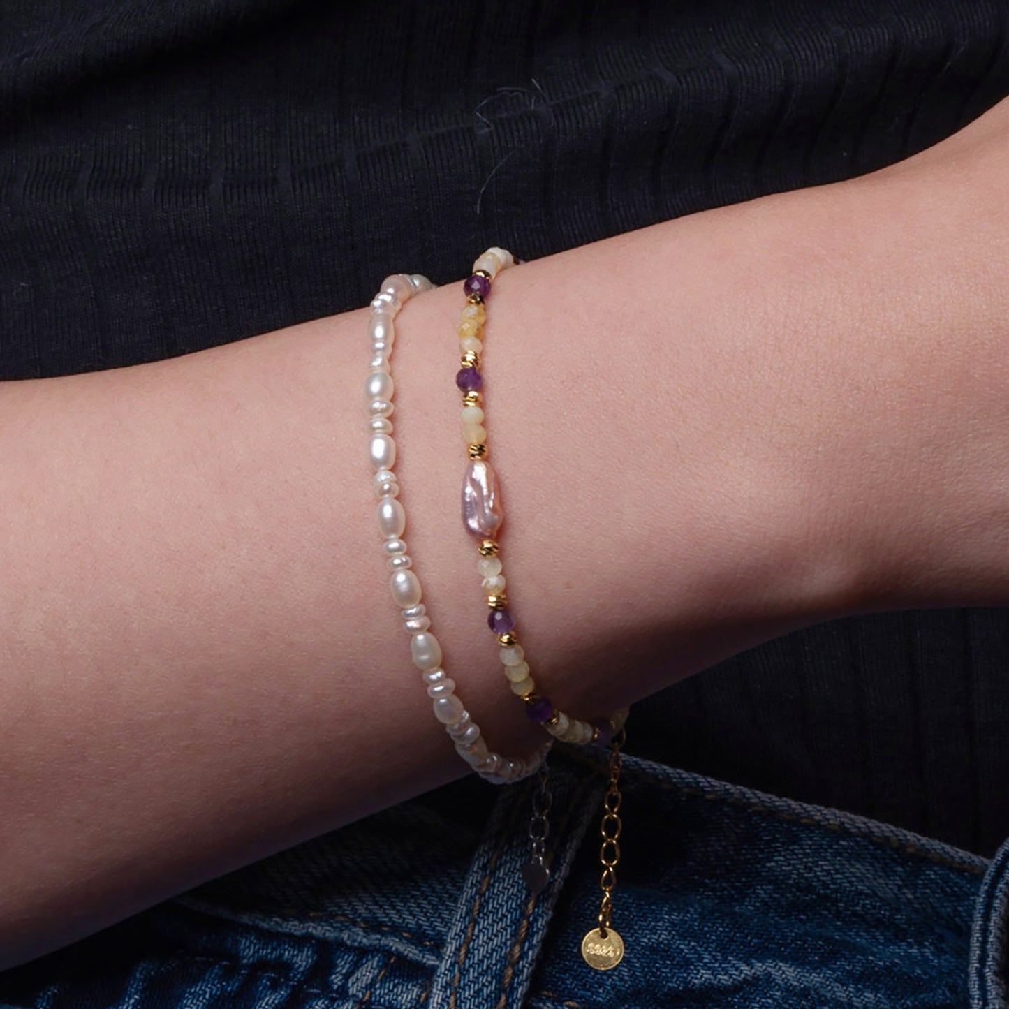 3mm Belle Beaded Bracelet (Citrine/Amethyst/ Purple Pearl)