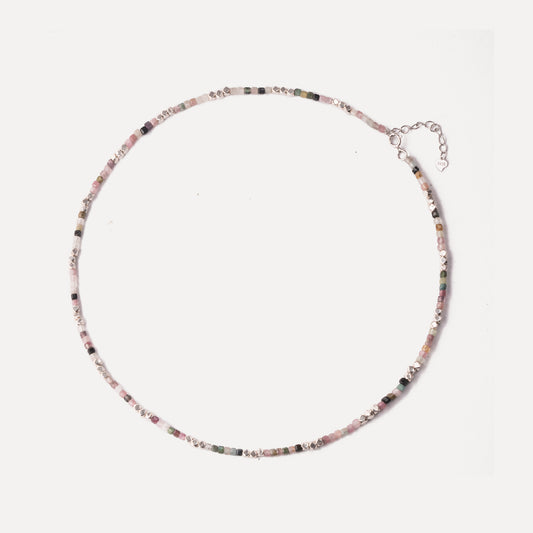 3mm Tourmaline and Silver Beaded Necklace
