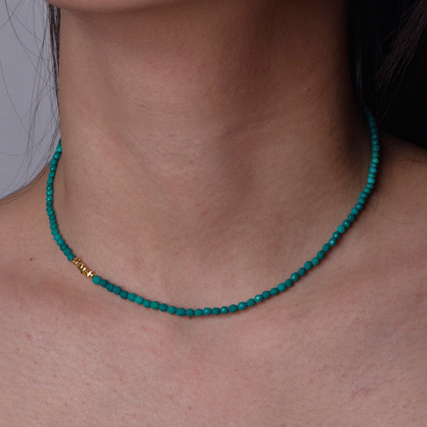 3mm Gold Vermeil Turquoise Beaded Necklace