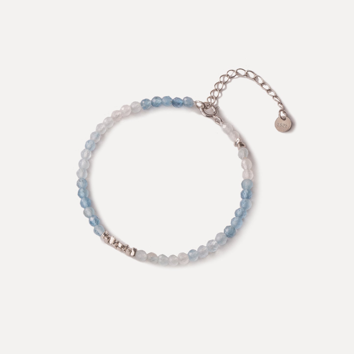 3mm Aquamarine with Sterling Sliver Beaded Bracelet-March