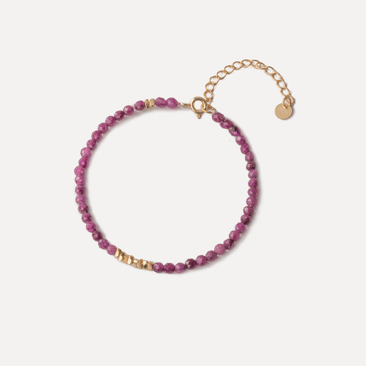 3mm Ruby with Gold Vermeil Beaded Bracelet-July