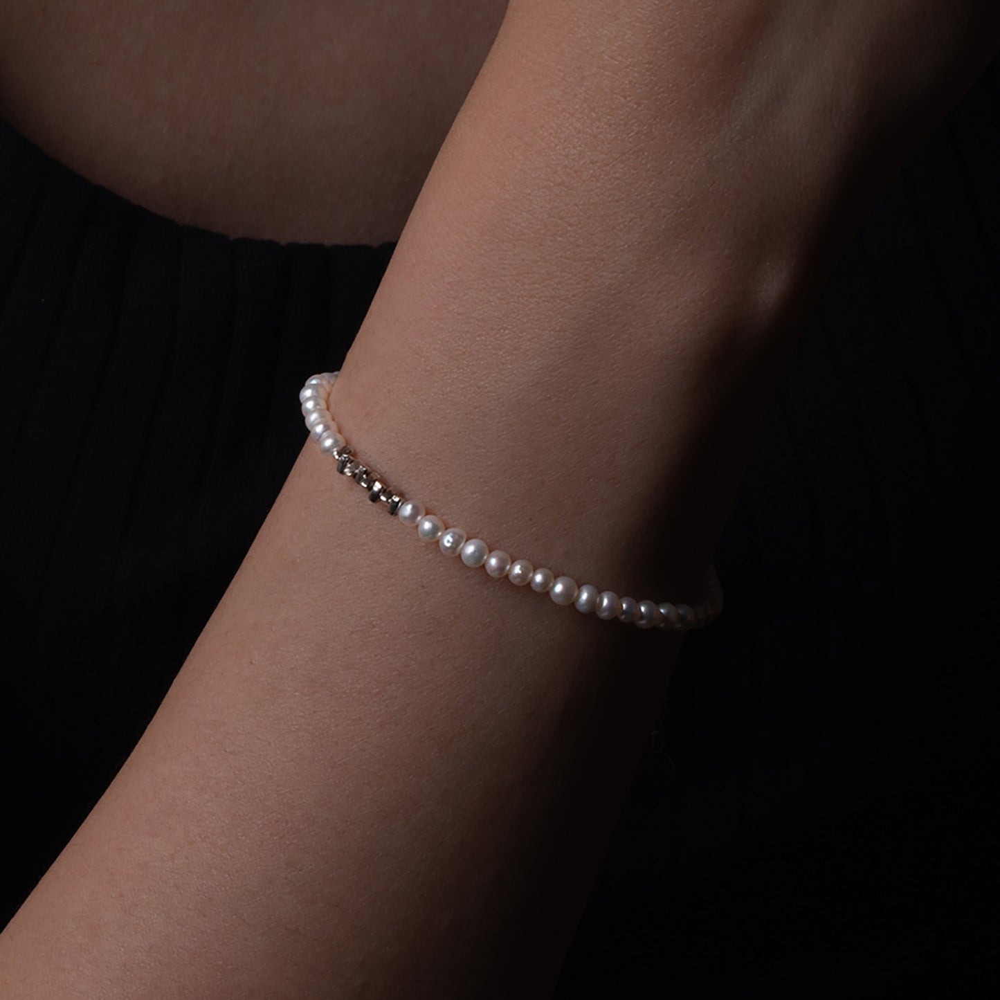 3.0-3.5mm White Pearl with Sterling Sliver Beaded Bracelet