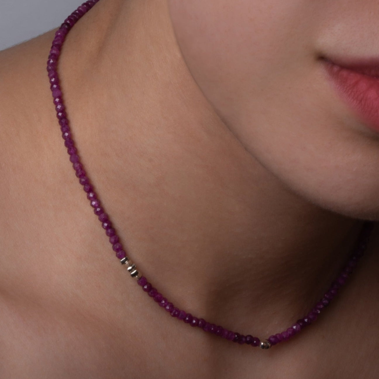 3mm Nature Ruby Corundum Beaded Necklace