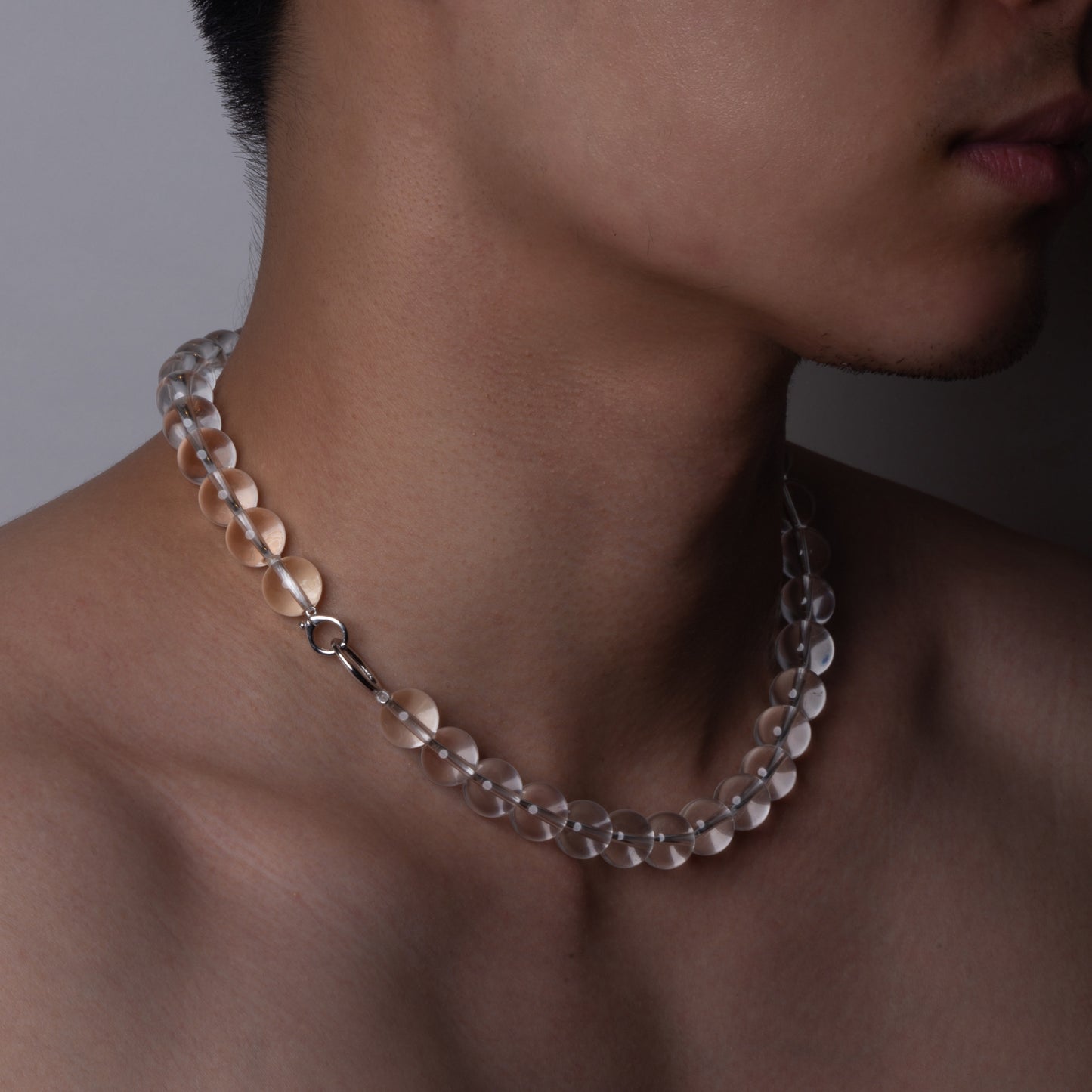 Hemera Beaded Necklace(White Crystal and Onyx)