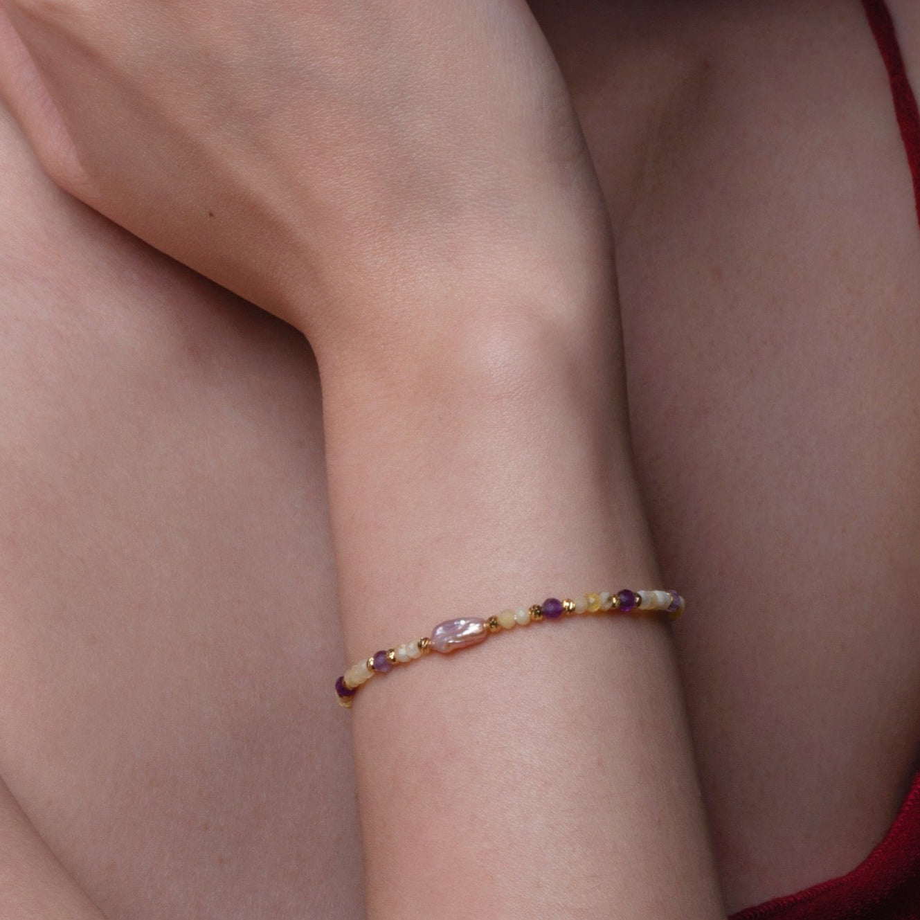 Belle Beaded Bracelet (Citrine/Amethyst/ Purple Pearl)