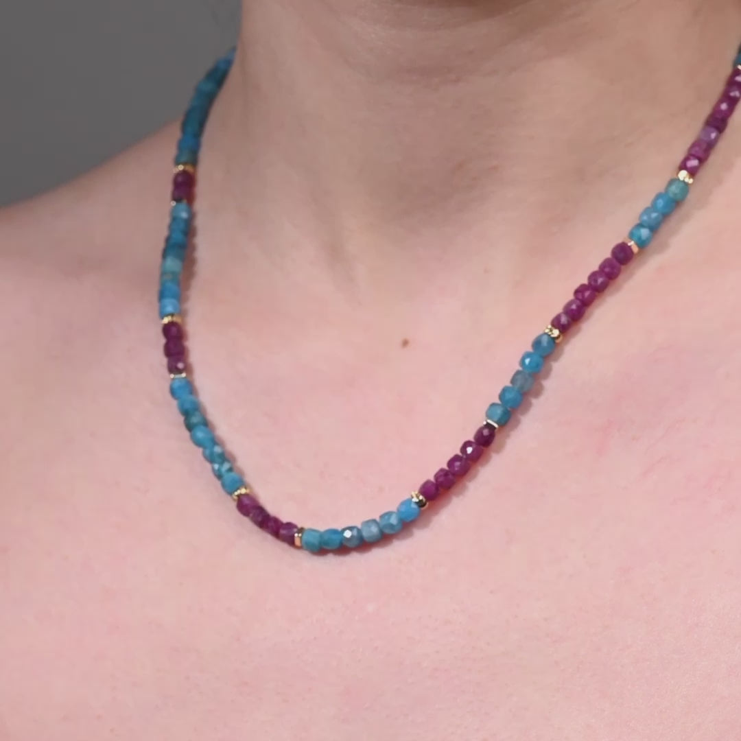 Ruby and Apatite Crystal Beaded Necklace