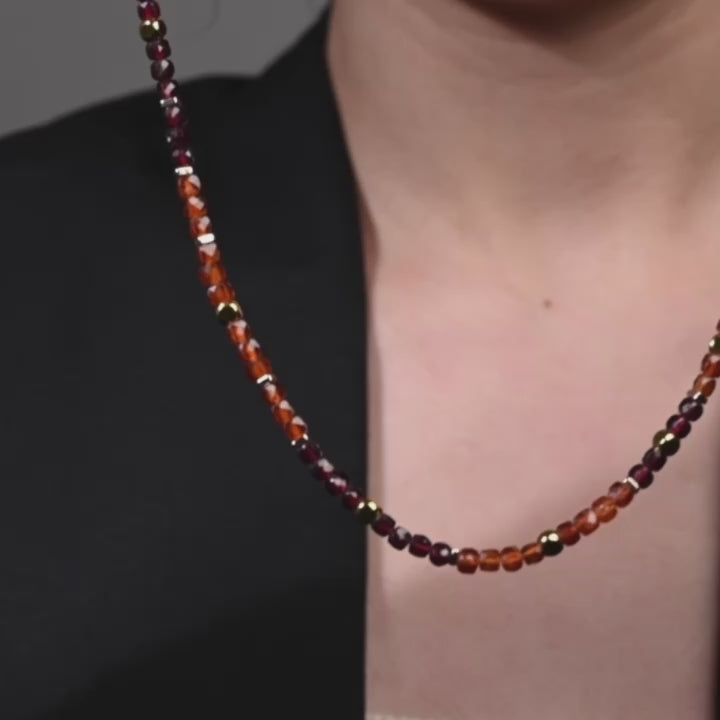 Jovian Beaded Necklace (Orange and Purpurea Garnet)