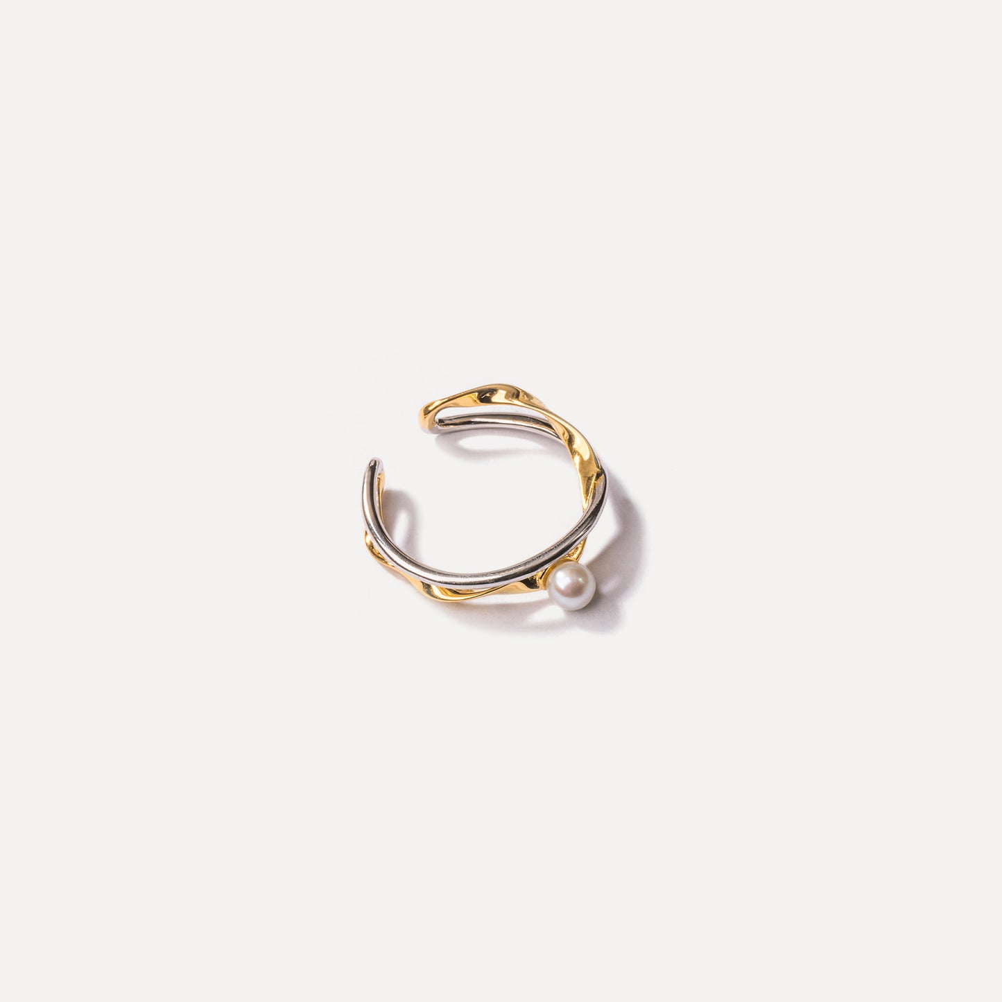 Gold and Silver Twist Pearl Ring
