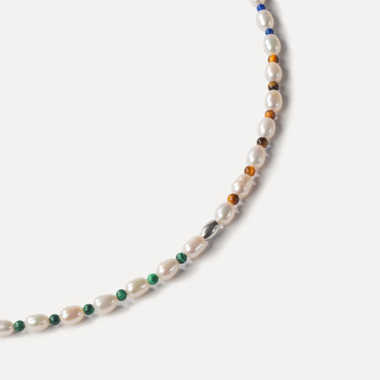 Nature Stone and Pearl Beaded Necklace