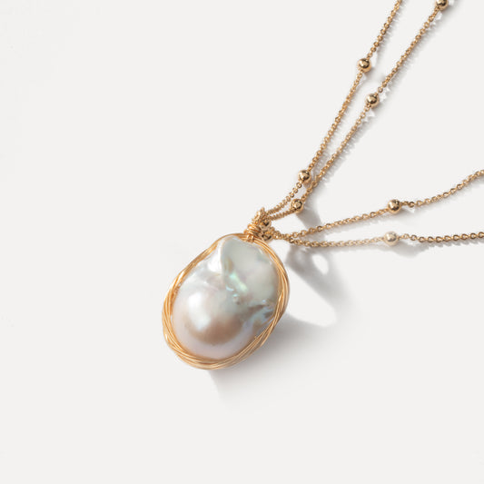 Hand Wire Wrapping Classic Baroque Pearl Long Necklace