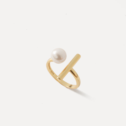 Gold T Pearl Adjustable Ring