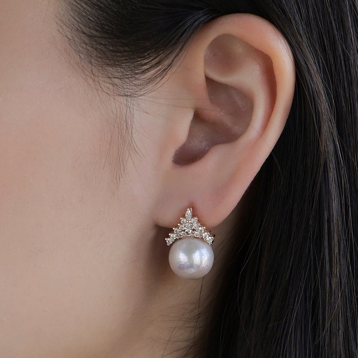 Opéra de Paris- Crown Baroque Pearl stud Earrings