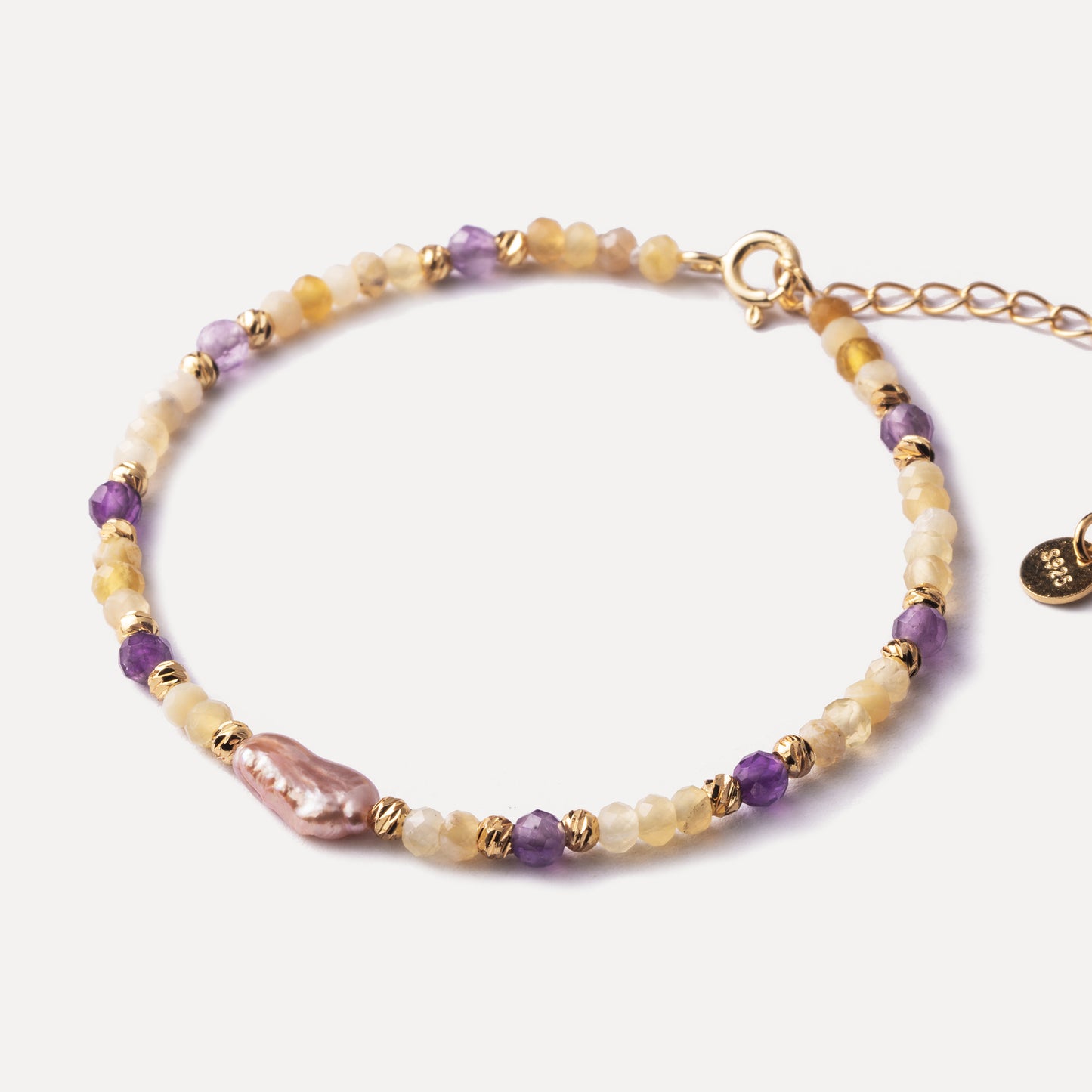 Belle Beaded Bracelet (Citrine/Amethyst/ Purple Pearl)