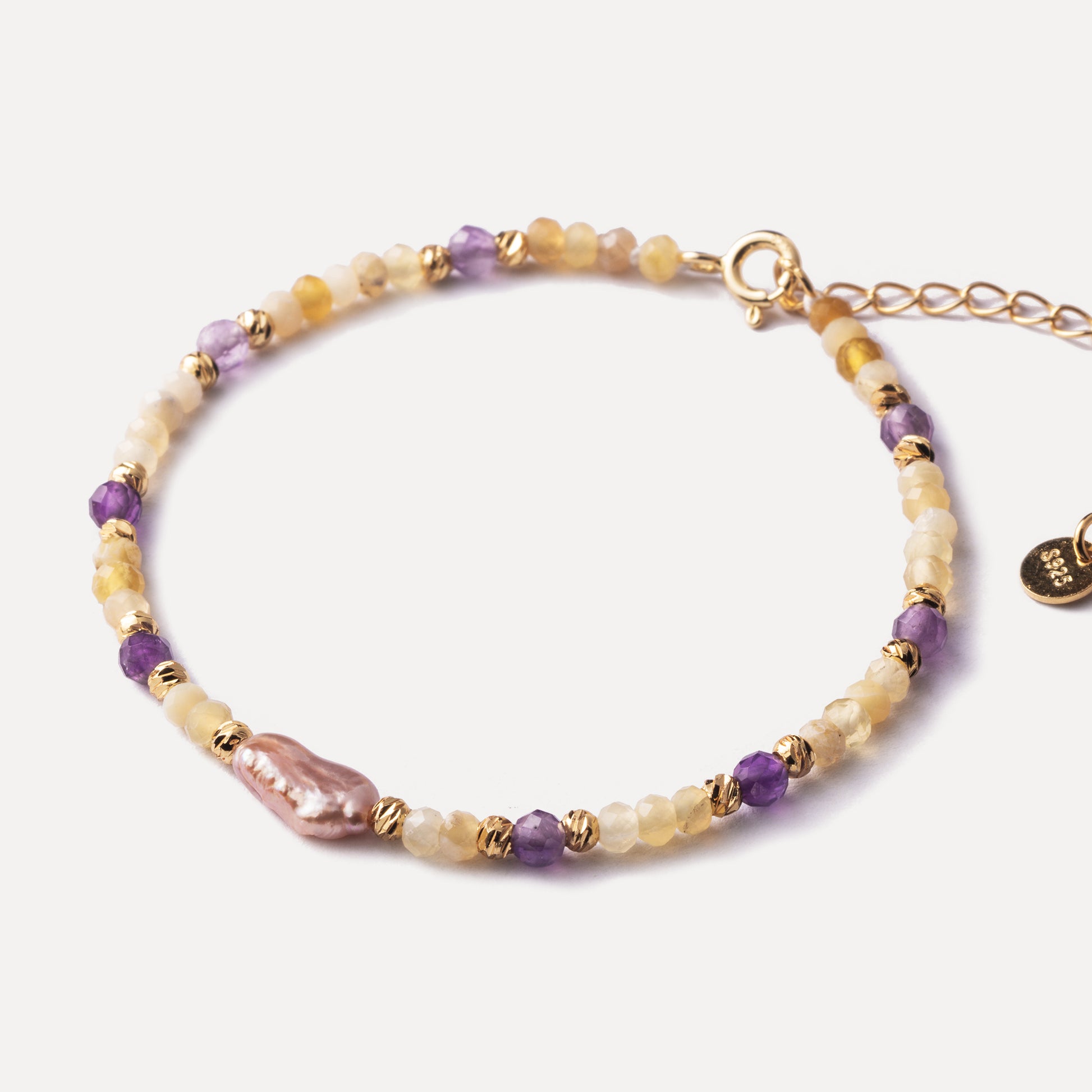 Belle Beaded Bracelet (Citrine/Amethyst/ Purple Pearl)