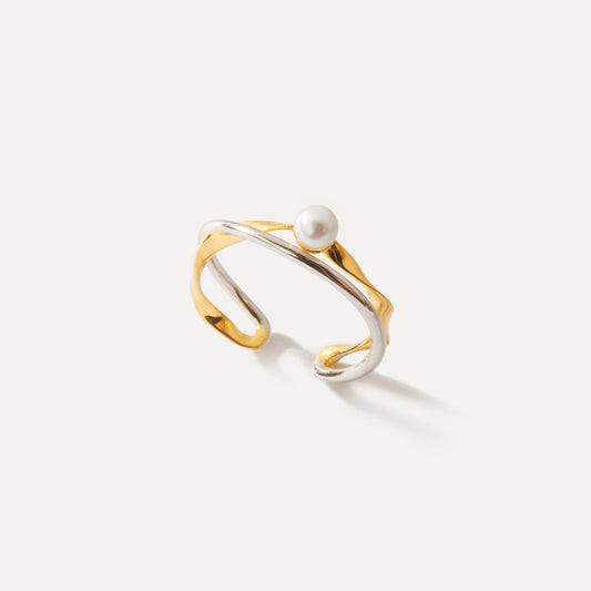 Gold and Silver Twist Pearl Ring