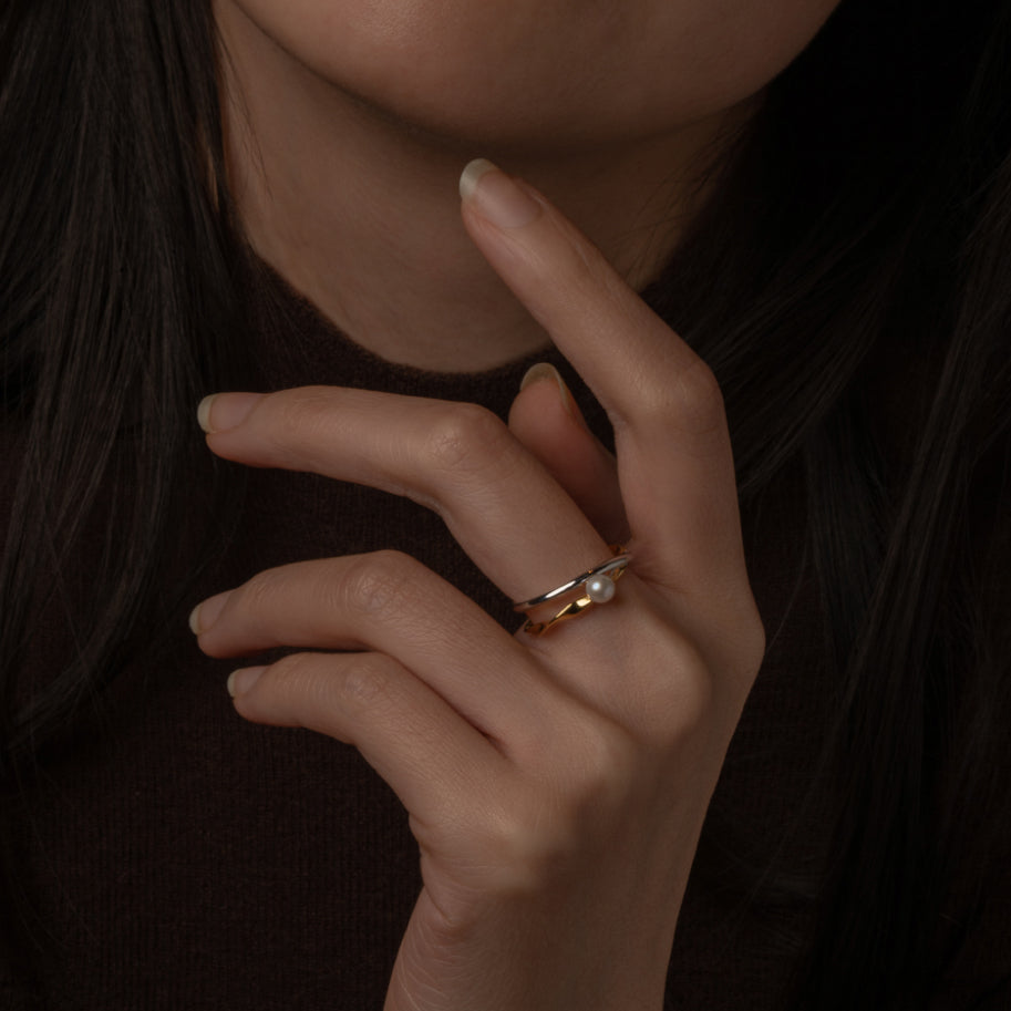 Gold and Silver Twist Pearl Ring