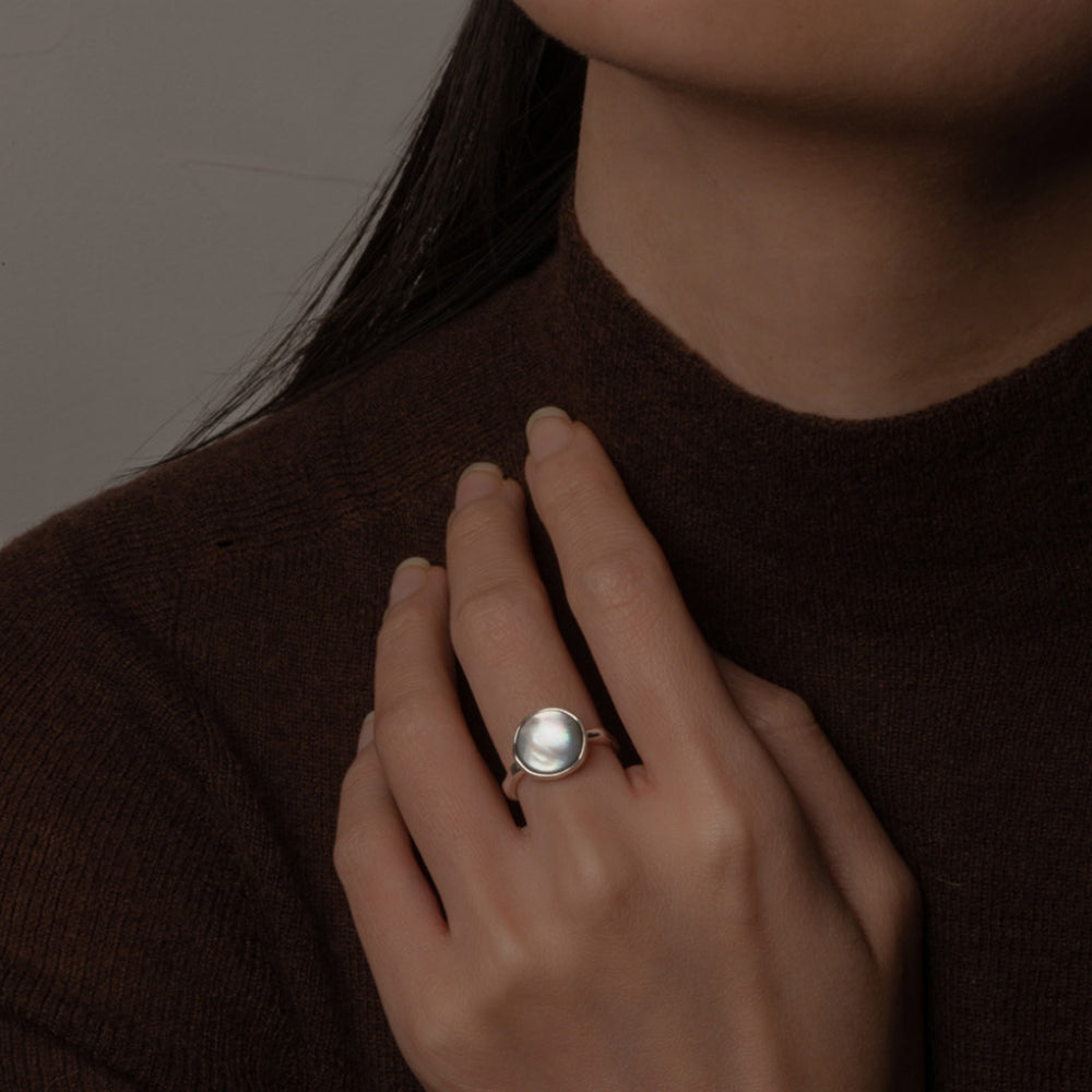 Black Mother of Pearl Ring with Sterling Sliver