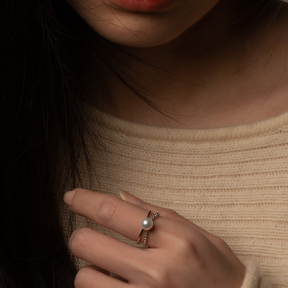 French Twist Double Layer Pearl Ring