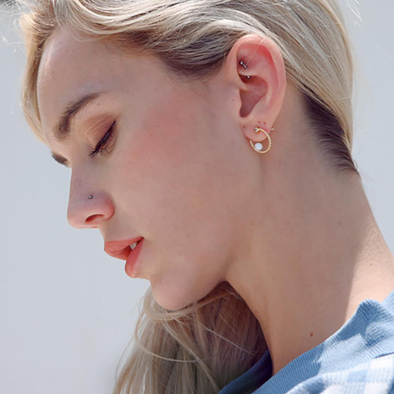 Crescent Moon Pearl Stud Earrings